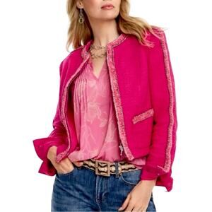 Cabi Blazer Tweed Ballroom Cropped Collarless Hot Pink Women’s Size Medium